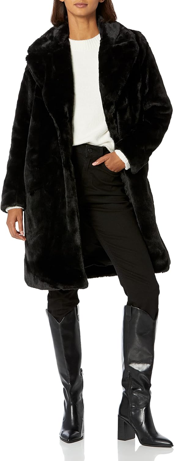 Aixirui Black Faux Fur Coat Women's XL Long Shag, Pockets,