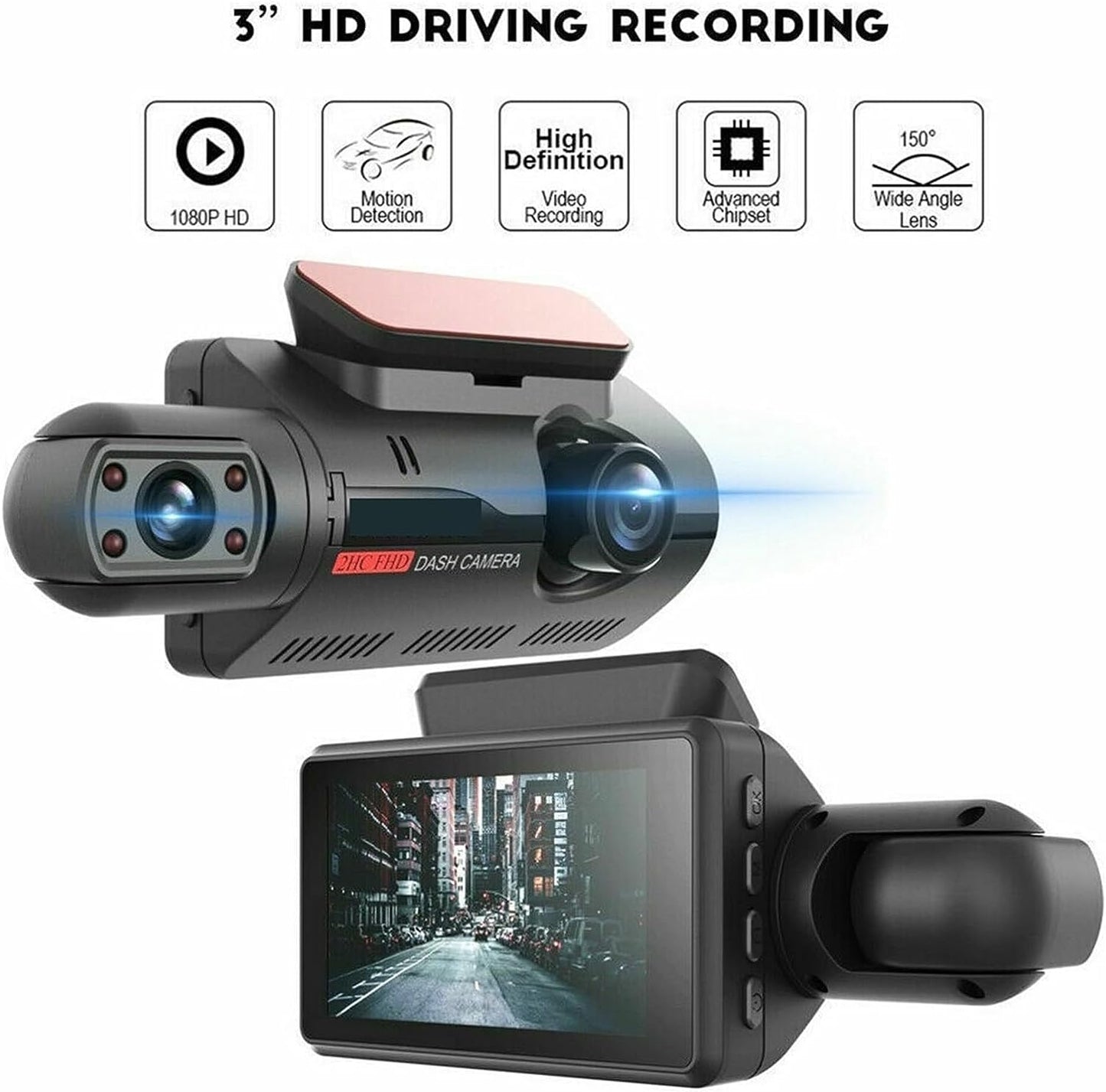 3'' Full HD 1080P Dash Cam Car DVR Front or Rear Camera Night Vision G-sensor
