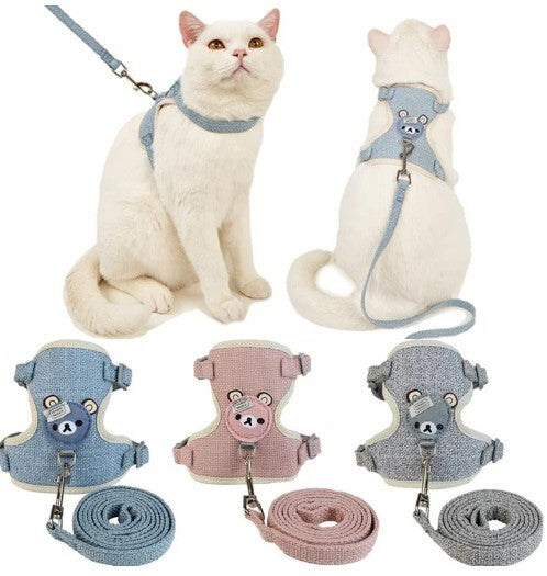 Dog Harness Leash Set for Small Dogs Adjustable Puppy Cat Harness Vest French Bu