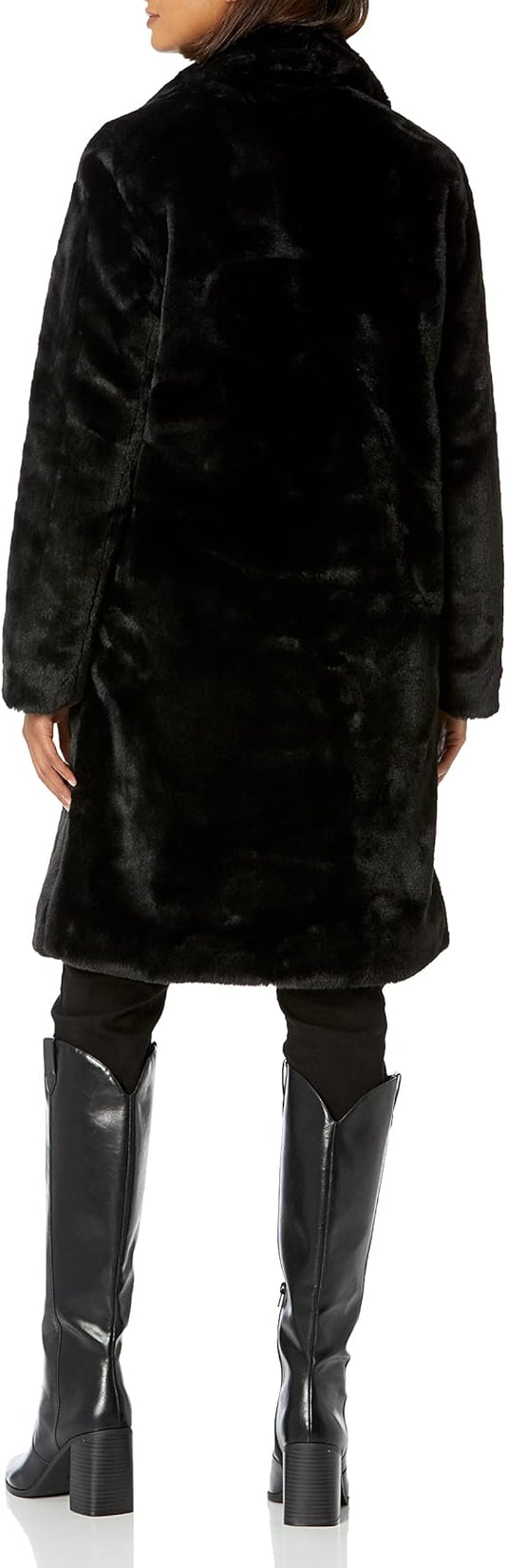Aixirui Black Faux Fur Coat Women's XL Long Shag, Pockets,