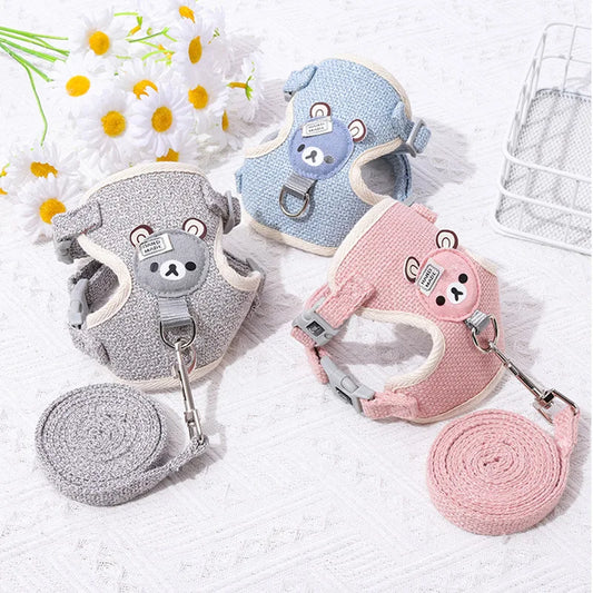 Dog Harness Leash Set for Small Dogs Adjustable Puppy Cat Harness Vest French Bu