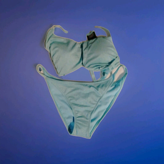 Wild Fable Womens Large 12-14 Blue Low-Rise High Leg Cheeky Bikini Bottom NWT